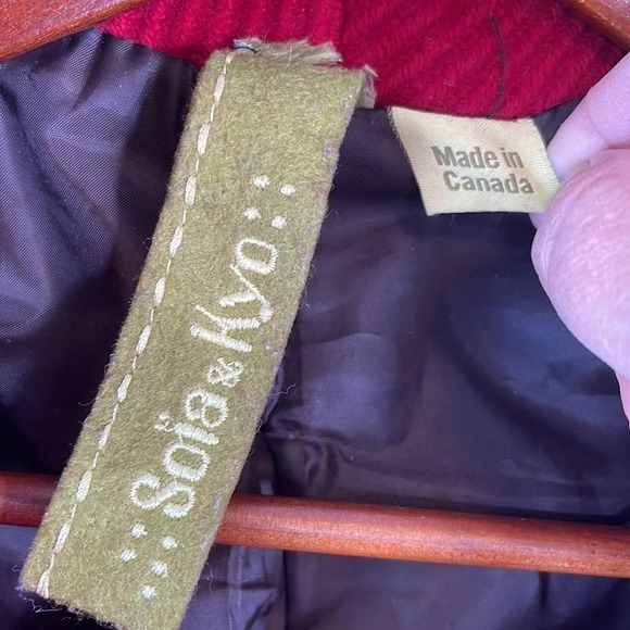 SOIA & KYO Deep Red Ribbed Wool Blend Belted Jacket Coat High Neck Pockets M - Picture 8 of 11